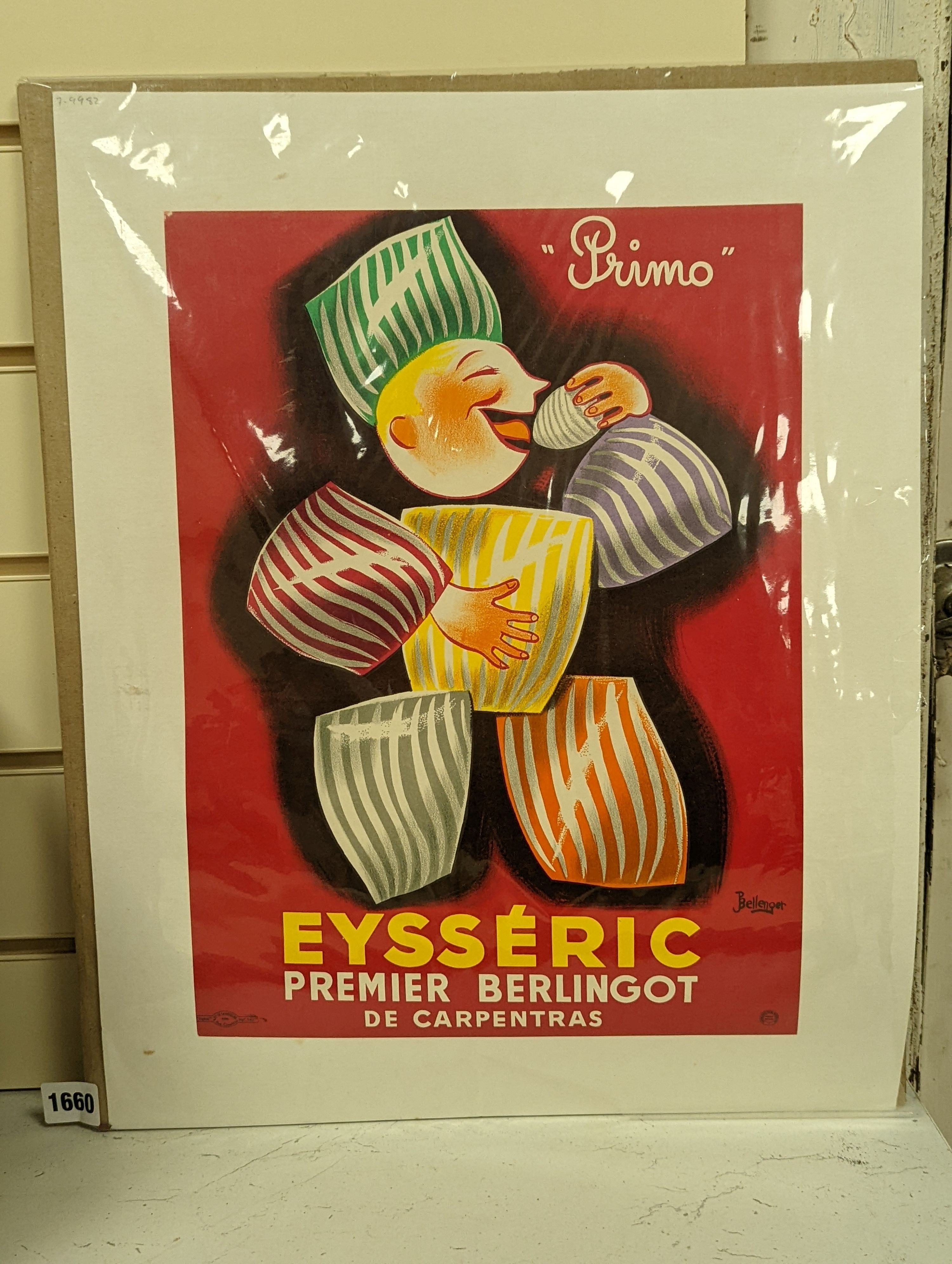 P. Bellenqet, colour poster, Primo, 50 x 39cm, unframed